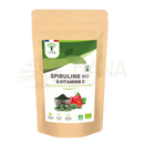 Braune wiederverschließbare packung mit organischer spirulina und vitamin c tabetten für mehr energie und wohlbefinden