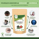 Eine braune, wiederverschließbare tüte mit bio-spirulina und vitamine c tabletten zur unterstützung des blutzuckerspiegels