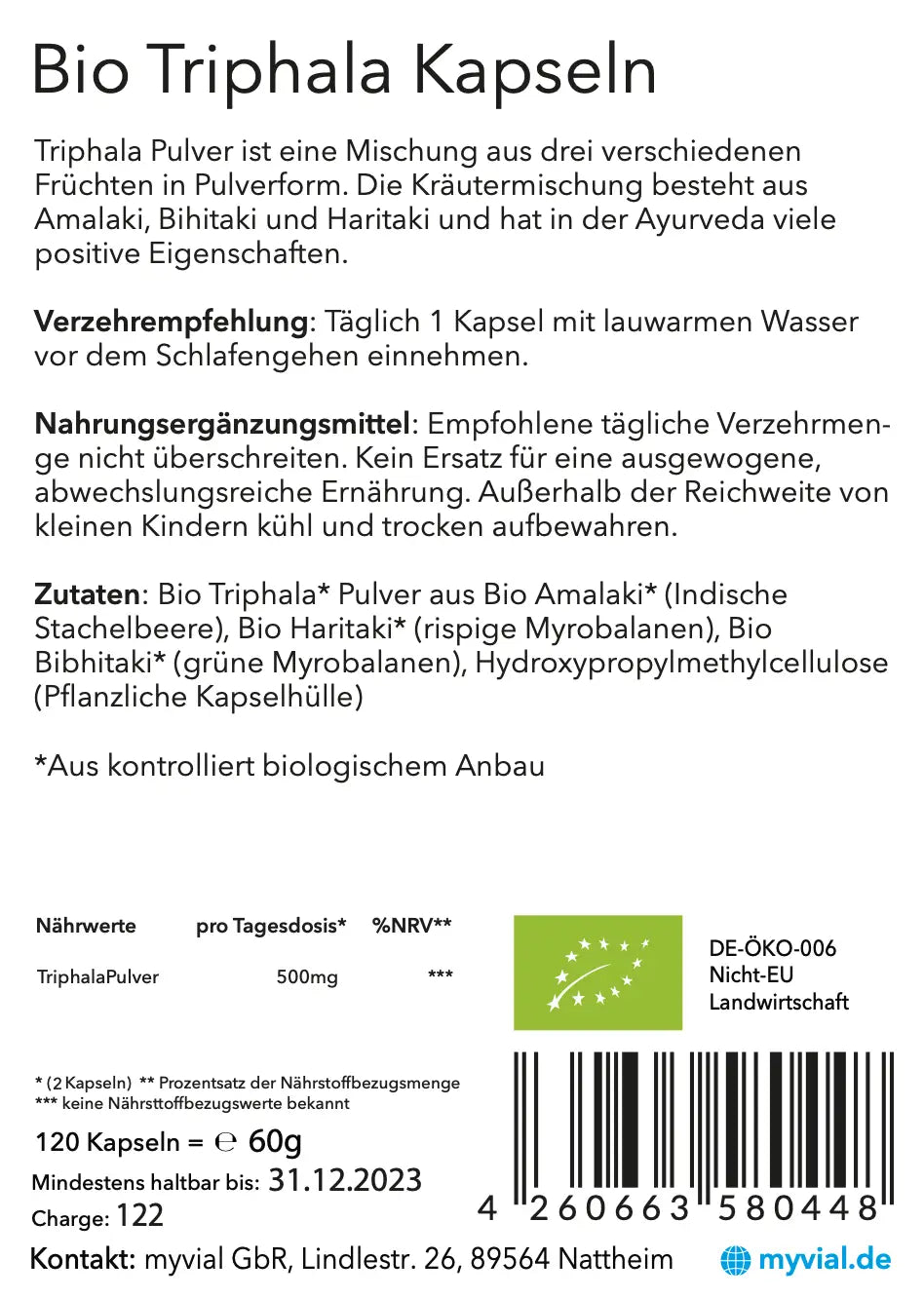 Bio Triphala 120 Kapseln, Packung