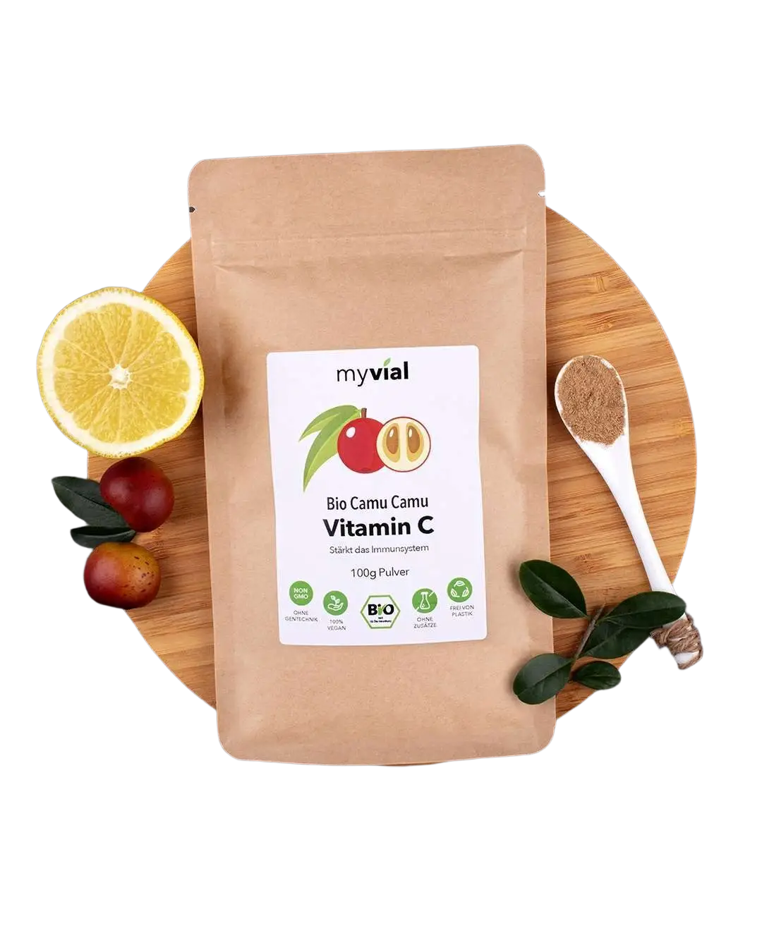 Bio Vitamin C Pulver von myvial, 100 g Camu Camu Nahrungsergänzung, feines natürliches Vitamin C Pulver in Bio-Qualität