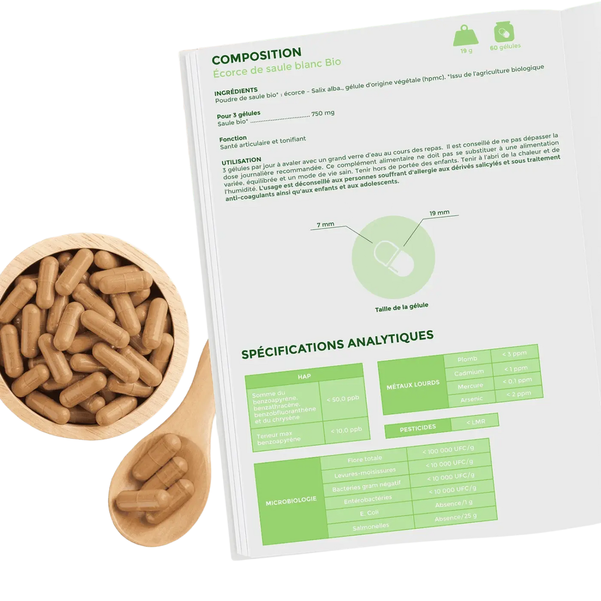 Bioptimal Bio-Weide Nahrungsergänzung in Kapseln, natürliche Nahrungsergänzung für gesunde Ernährung, close-up der Kapseln in einer Packung