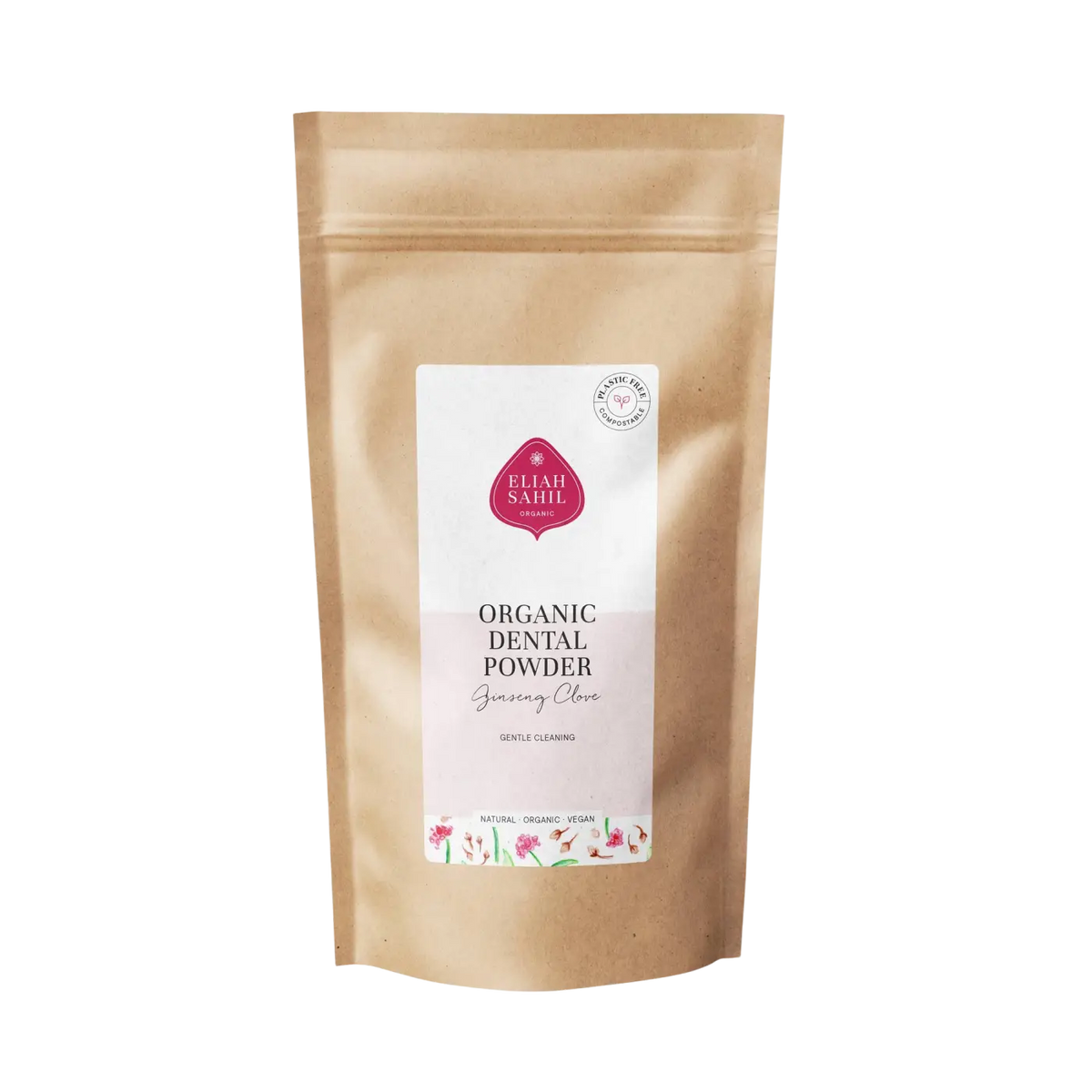 Bio Ginseng Zahnpulver Refill für Mund und Zähne, 200g, Eliah Sahil, matte braune Verpackung