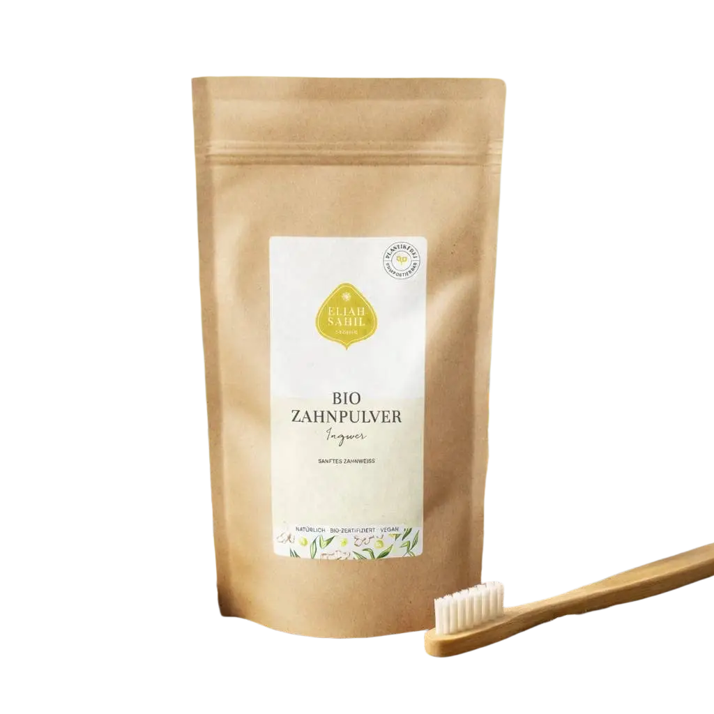 Bio Zahnweißpulver Ingwer Refill von Eliah Sahil, 200g, für natürliche Zahnaufhellung und Mundpflege mit Bio-Pflanzenkraft