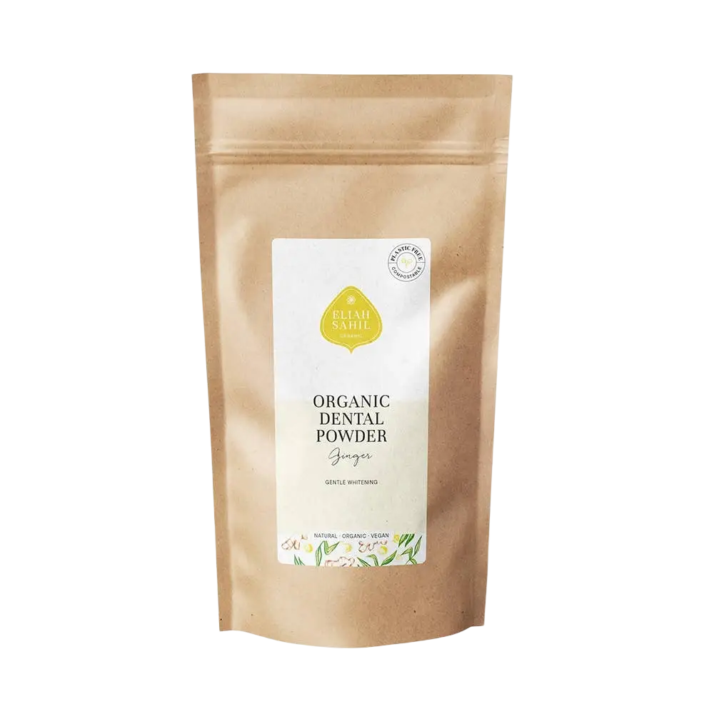 Bio Zahnweißpulver mit Ingwer von Eliah Sahil, 200g Refill für natürliche Zahnaufhellung und Mundpflege mit Bio-Pflanzenkraft.