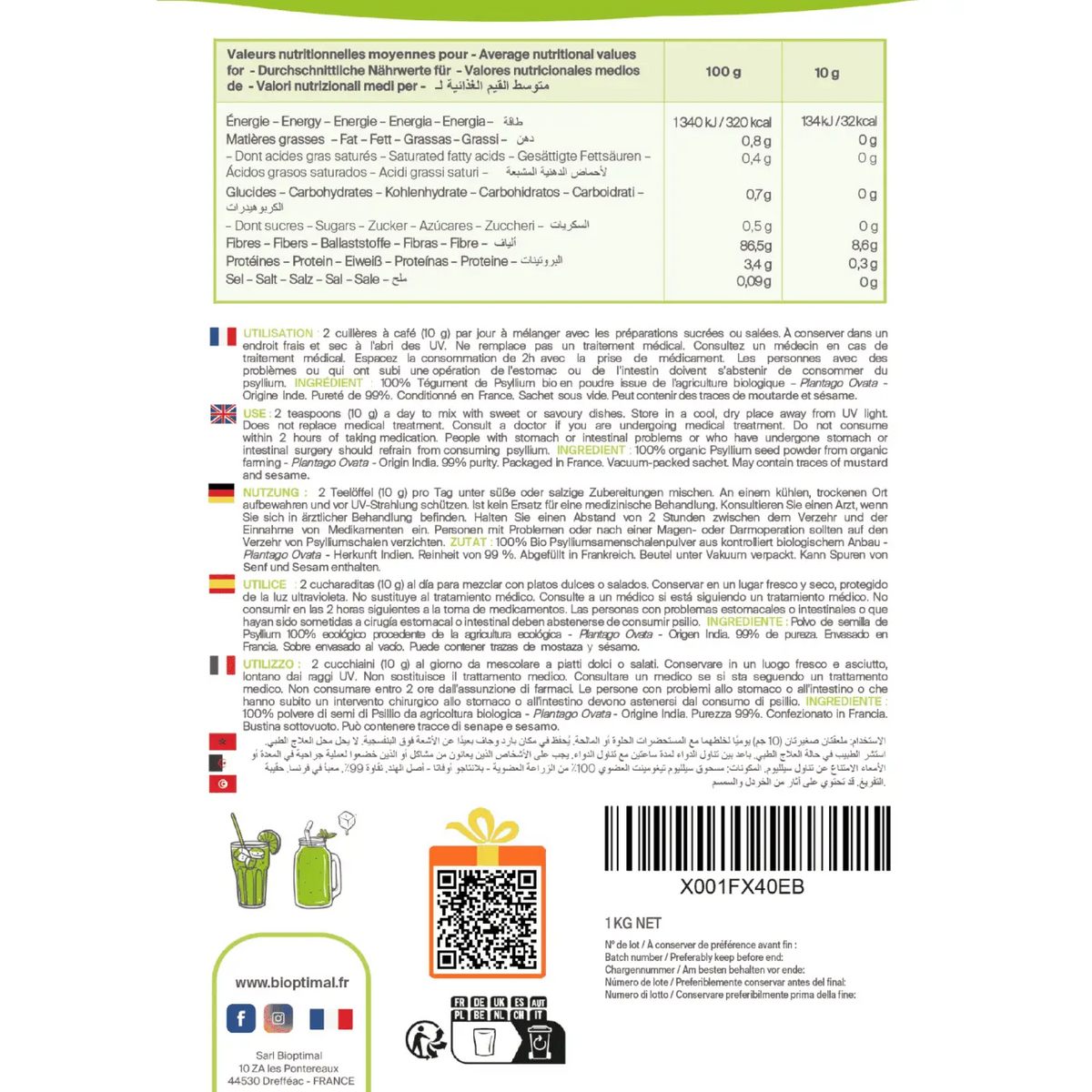 Bio Flohsamenpulver 1 kg Etikett