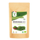 Bio-Moringa-Pulver von Bioptimal, veganes Nahrungsergänzungsmittel, feines grünliches Pulver in wiederverschließbarer Verpackung