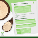 Biologisches blondes Flohsamenpulver von Bioptimal, Nahrungsergänzung, in einer transparenten Packung auf weißem Hintergrund.