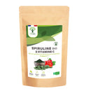 Bioptimal Bio-Spirulina und Vitamin C Nahrungsergänzung in Tablettenform für mehr Energie und Wohlbefinden, Nahaufnahme der Tabletten