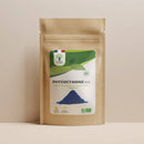 Blaues Bio Spirulina Pulver von Bioptimal, Nahrungsergänzung mit Phycocyanin, feines Pulver in einer transparenten Verpackung