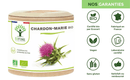Bioptimal Bio-Mariendistel-Nahrungsergänzungsmittel mit einer „Unsere Garantien“-Liste, inklusive Ecocert-Zertifizierung, Herstellung in Frankreich, vegan, glutenfrei, zertifiziertem Labor und Zufriedenheitsgarantie.