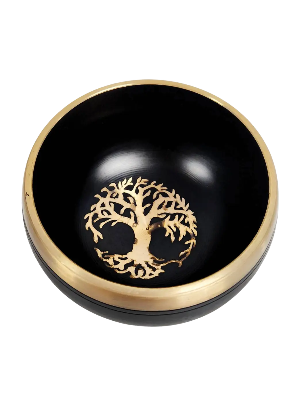 Schwarze Baum des Lebens Klangschale von Yak & Yeti, 10 cm Durchmesser, Musikinstrument mit handgefertigtem Design