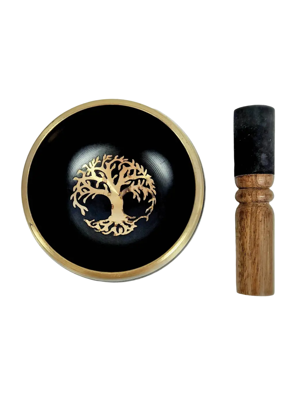 Schwarze Baum des Lebens Klangschale von Yak & Yeti, 10 cm Durchmesser, handgefertigtes Musikinstrument für Meditation und Klangtherapie.