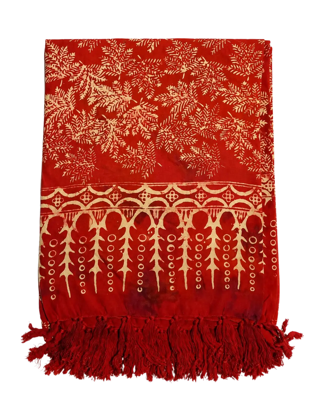 Lebhaftes Blätterglut Lunghi Sarong Pareo Tuch, 160x115cm, aus dem Mana Shop Hamamtuch mit grünen Blättern und buntem Design.