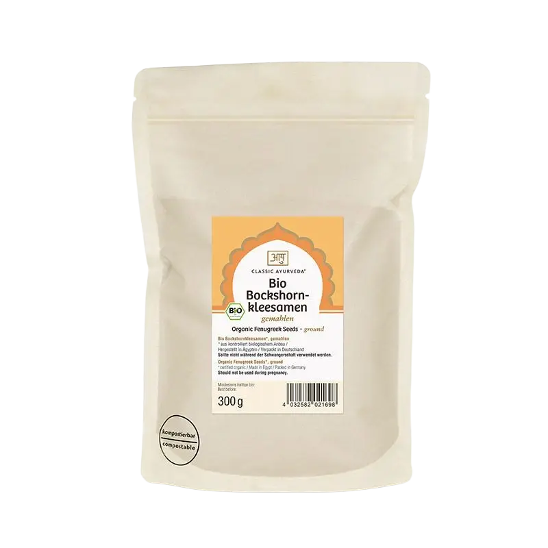 Gemahlene Bio-Bockshornkleesamen von Classic Ayurveda, Gewürz in Beutel, 300g, aromatische Gewürzmischung, natürliche Qualität