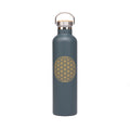 Edelstahl-Isolier-Trinkflasche von bodhi, 1L mit Blumen des Lebens Design, doppelwandig und auslaufsicher für unterwegs