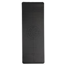 Schwarze PHOENIX Yogamatte von Bodynova mit Yantra für Ausrichtung und Zentrierung, sichtbare Oberfläche und Markierungen