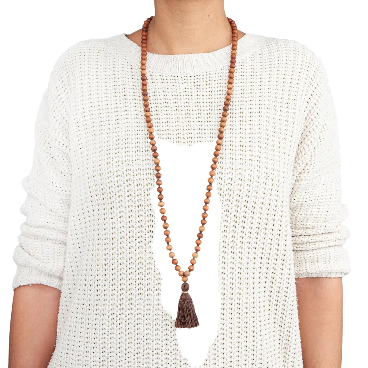 Bodynova Mala Yoga Kette aus Sandelholz mit Duft, bunte Quaste, 108 Perlen, spiritueller Schmuck für Yoga und Meditation