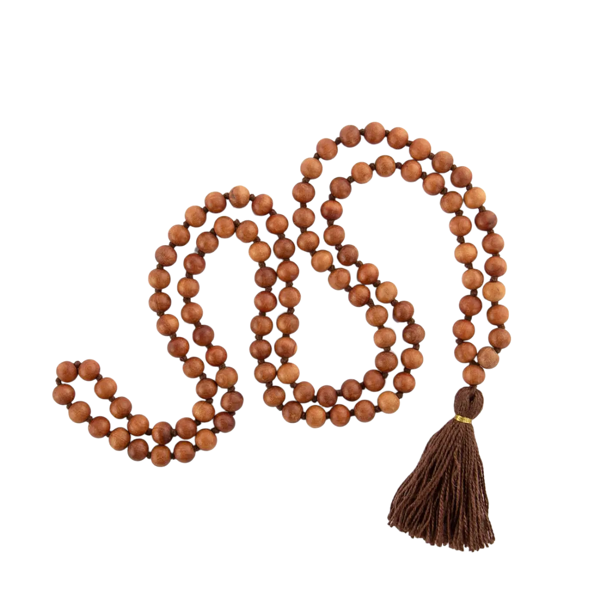 Yogakette aus Sandelholz mit Duft, bunte Quaste und 108 Perlen, Bodynova Schmuck für Meditation und Yoga.