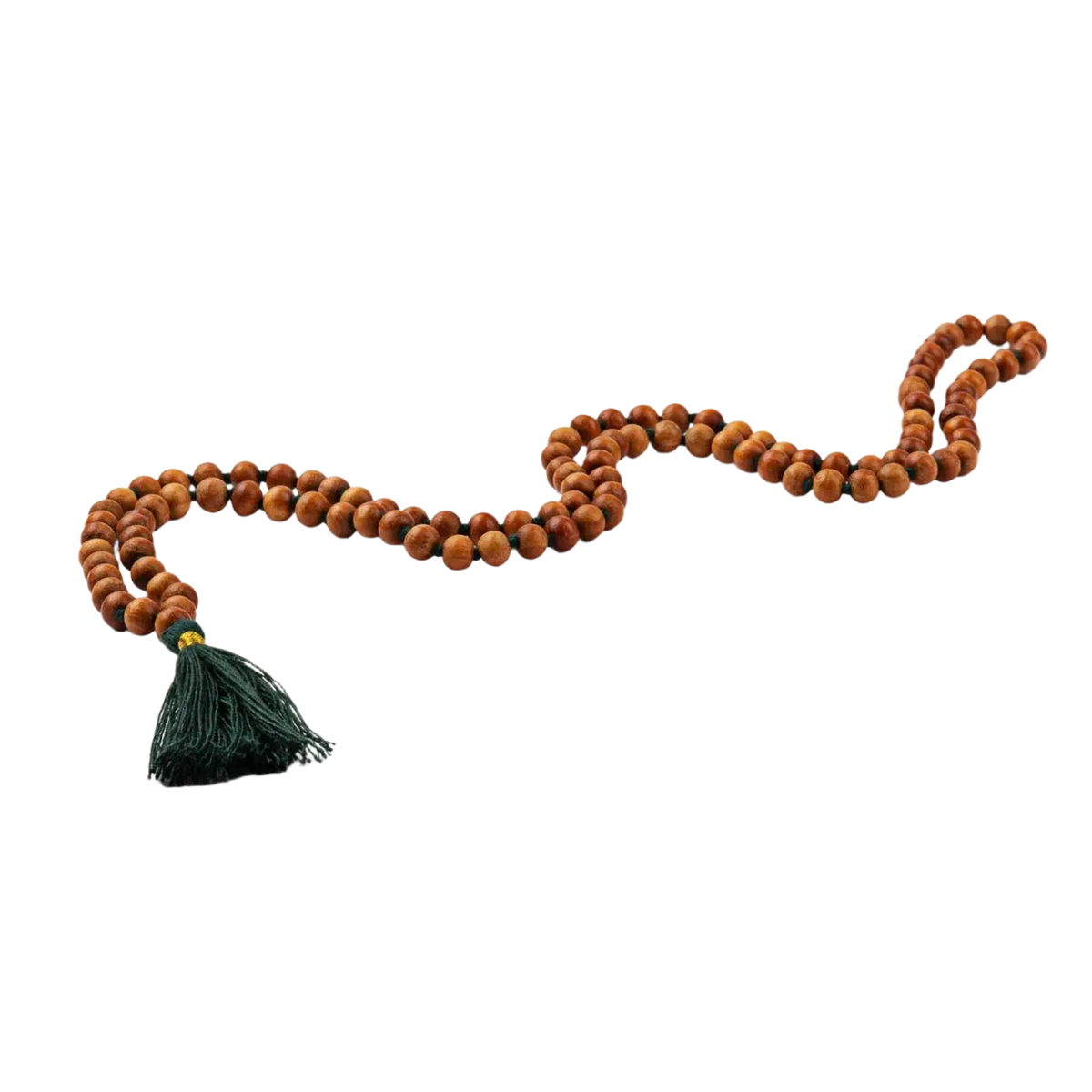Bodynova Mala Yoga Kette aus Sandelholz mit Duft, 108 Perlen und farbiger Quaste, handgefertigter Schmuck für Meditation.