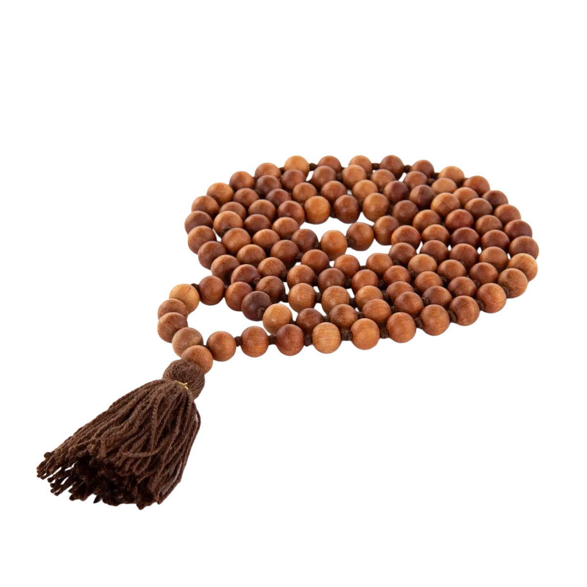 Bodynova Yoga Mala Kette aus Sandelholz mit Duft und bunter Quaste, 108 Perlen, als Schmuckstück für Meditation und Yoga.