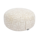Creamfarbenes bodynova meditationskissen rondo maharaja mit grauem mandala und dinkel füllung für achtsame meditation und aufrechte sitzhaltung