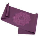 Yogamatte Bodynova LEELA Collection Mandala Aubergine mit buntem Mandala-Design auf lila Unterlage