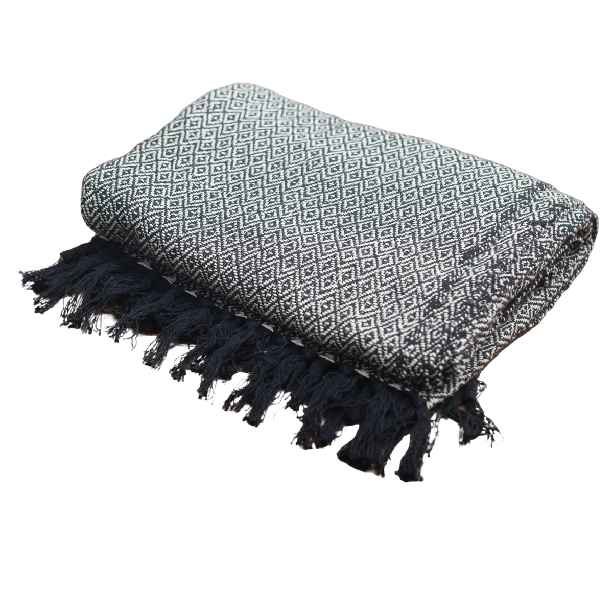 Blaue Boho Comfort Decke von AW Artisan, 125 x 150 cm, gefaltet, aus weichem Stoff in Anthrazit, ideal für gemütliche Abende