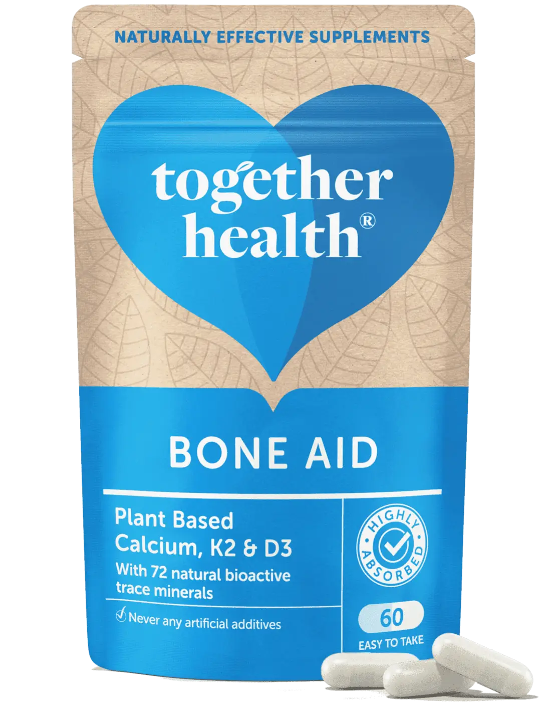 Bone Aid Knochenvitamine in blauer Verpackung, Nahrungsergänzung mit 60 Kapseln für starke Knochen, von Together Health