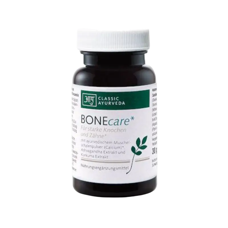 BONEcare Nahrungsergänzungsmittel von Classic Ayurveda mit Calcium, Withanoliden und Curcumin für gesunde Knochen.