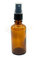 Braunglasflasche 50 ml in bern mit amber glass spray, schwarzem geripptem deckel und transparentem düsenaufsatz