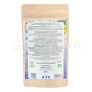 A 50g pouch of butterfly pea flower powder with light purple design and multilingual instructions on the back from erbavoglio, ideal for mana shop black maca and maca powder users