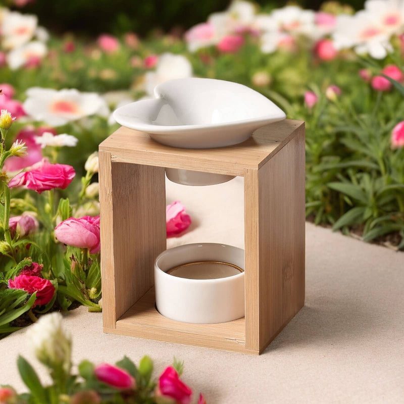 Zen'Arome - Fondoir à cire parfumée - Bougeoir en céramique et bambou