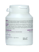 Eine weiße Flasche mit lila Schrift auf der Rückseite. Die Inhaltsstoffe, Anwendungshinweise und die maximale Tagesdosis sind auf Spanisch aufgedruckt. Es ist ein Nahrungsergänzungsmittel mit Guggul-Extrakt.