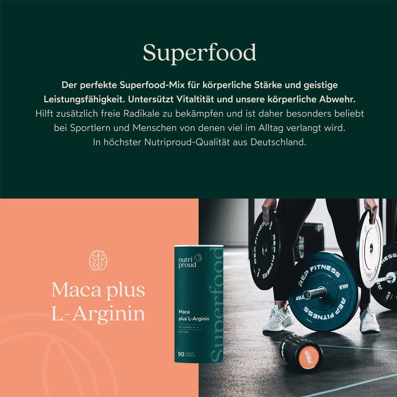 Nutriproud GmbH - Superfood: Maca with L-arginine + vitamin B + C + zinc