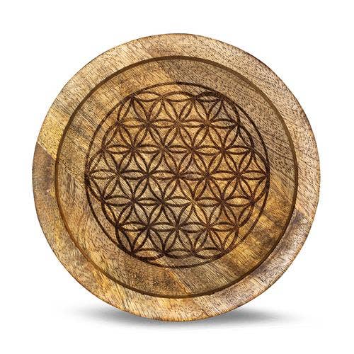 Tray with crystal grid, mango wood, 15 cm