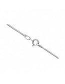 Nahaufnahme einer feinen Silberhalskette mit Federringverschluss und kleinen Verbindungsringen.