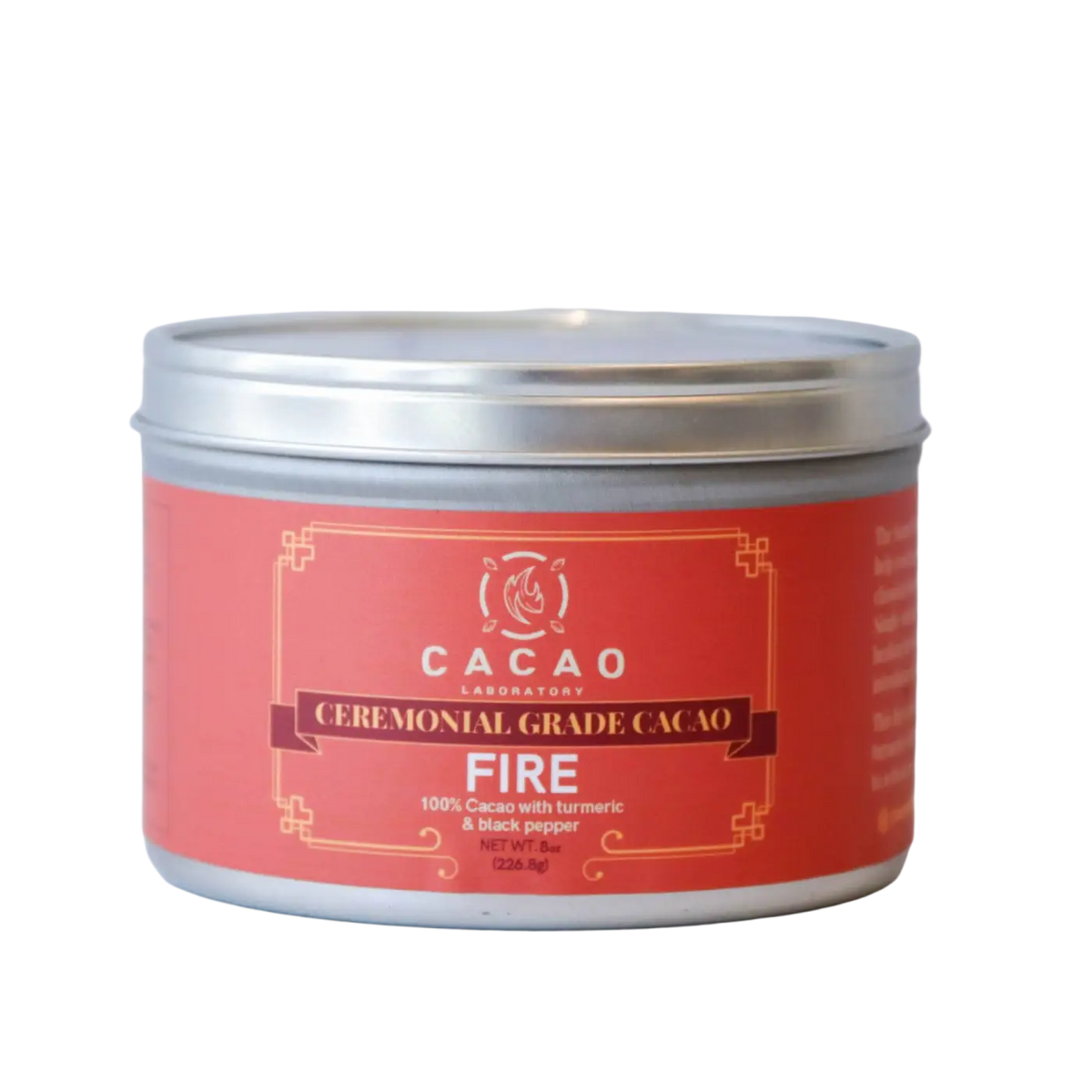 Leuchtendes rotes Feuer-Element aus Kakao von Cacao Lab, zeremonielles Kakao-Produkt mit spiritueller Bedeutung