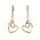 Goldene herzförmige dangle allure ohrringe mit pavé diamantdesign und ineinandergreifendem motiv von myc paris bei mana shop