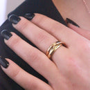 Verlobungsring von CARALI / MYC Paris, 3-Elemente-Fingerring in Silber, Gold und Roségold mit Kristallelementen.