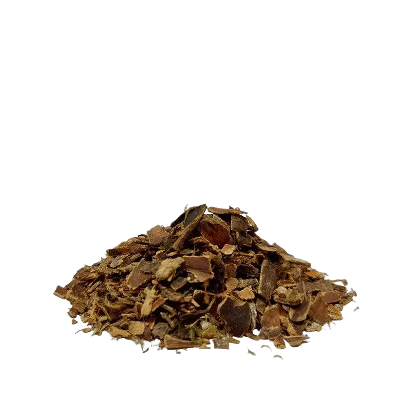 Eine pile von braunen cascara sagrada bark chips aus nordamerika traditionelles pflanzenrinde für darmbalance 200 g