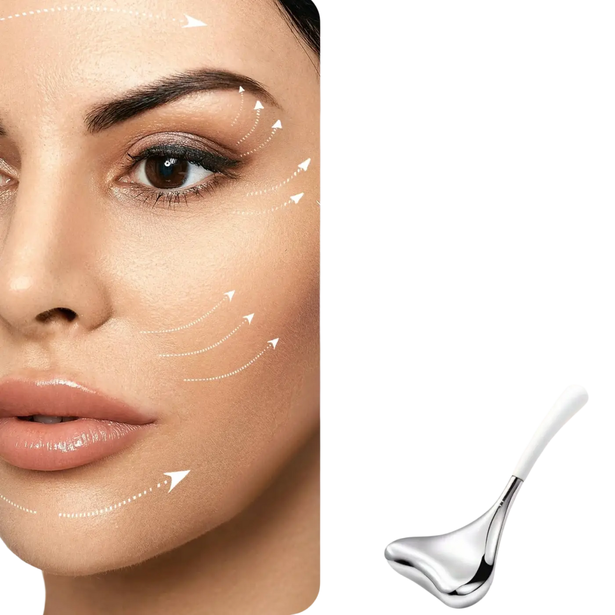 Gesichts-GuaSha-Massagegerät aus Edelstahl von Zen'Arôme, handgefertigt für Gesichtsmassage und Hautpflege.