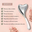 Silver herzförmiges gua sha massager gesichtskonturen aus edelstahl mit weißem griff für lymphdrainage von zen’arome