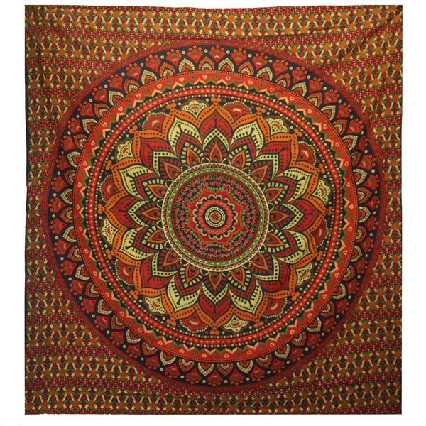 Doppelbettdecke, Ritualtuch, Wandbehang aus Baumwolle und Wandteppich — Mandala Classic — Grün 230 cm x 200 cm