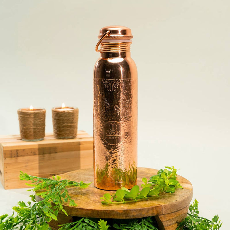 Ayurveda Specialist B.V. - Reine Kupferwasserflasche mit Blumenmuster – 1 Liter