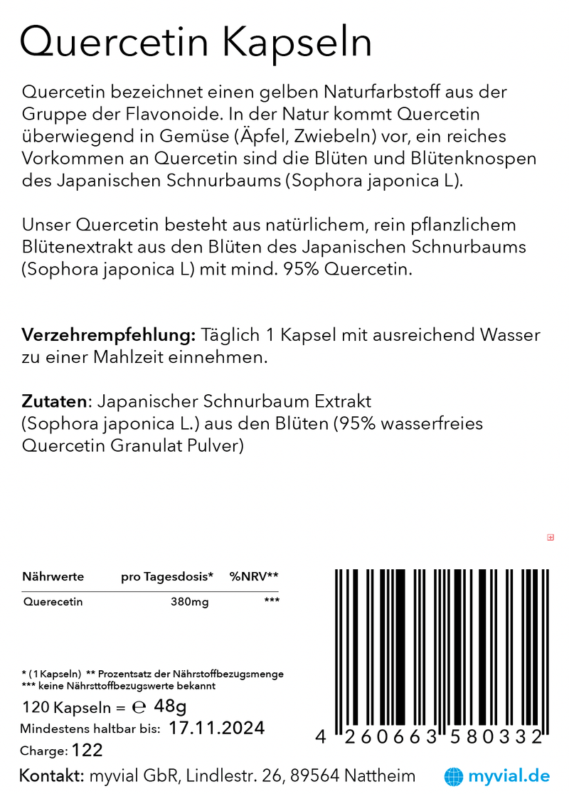 Quercetin 120 Kapseln - Vegan - Made in Germany