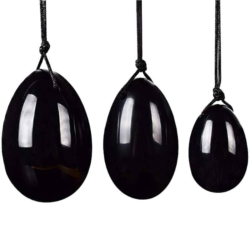 Artisans de Madagascar - Gebohrte Yoni-Eier aus schwarzem Obsidian
