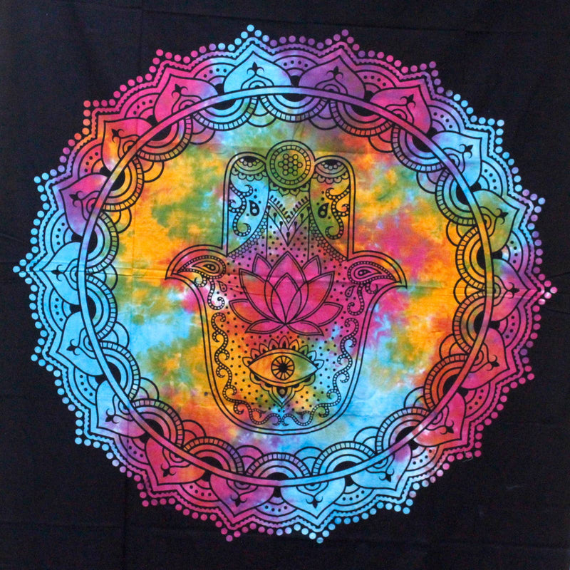 Doppelbettdecke, Ritualtuch, Wandteppich aus Baumwolle - Hamsa Schwarz - 230x200 cm