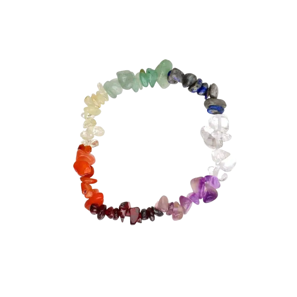 Chakra Armband aus massivem Kristall-Schmuck mit bunten Edelsteinen, handgefertigt von Vives de la Cortada SCP.