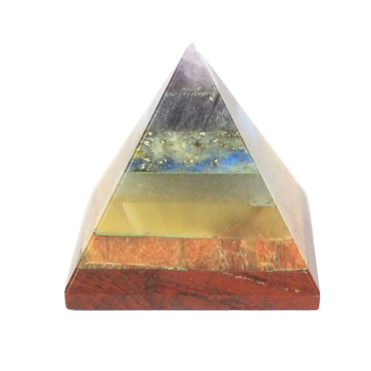 Chakra-pyramide 30 35 mm aus edelsteinen mit handgefertigten 7-chakra-farbbändern in lila blau gelb orange rot für mana shop image to zoom
