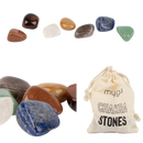 Chakra-Steine Schmuck-Set von Myga Eco mit polierten, natürlichen Farbstoffen für die sieben Chakren, als spiritueller Schmuck.